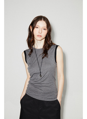 ROLLINGAGE 2025夏季假两件不对称抽褶针织背心轻薄舒爽无袖上衣