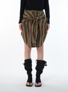 ROLLINGAGE 立体压褶设计感高级棉质A字系腰衬衫细节半身裙女