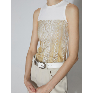 ROLLINGAGE 夏季新款金色肌理印花工字背心女内搭无袖外穿