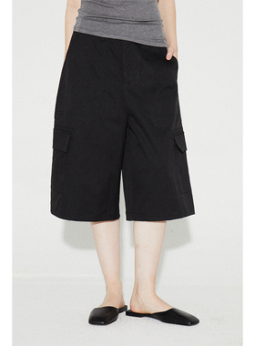 ROLLINGAGE 2025夏季工装口袋中裤女挺括宽松直筒百搭休闲短裤