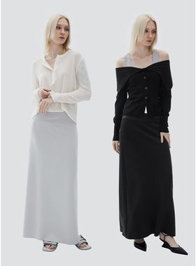 ROLLINGAGE 夏季新品拼接针织半身长裙女设计感百搭直筒中长裙