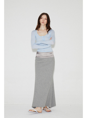 ROLLINGAGE 2025夏季腰部拼接鱼尾半身裙梨形高腰垂感修身中长裙