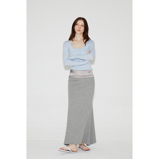 ROLLINGAGE 2025夏季腰部拼接鱼尾半身裙梨形高腰垂感修身中长裙