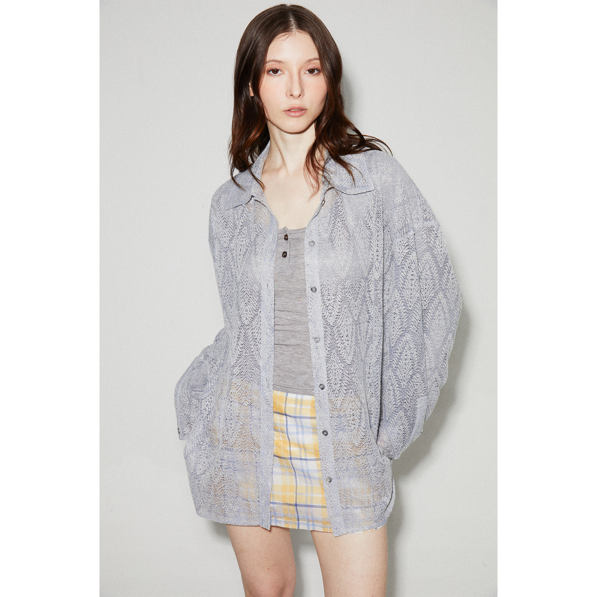 ROLLINGAGE 2025夏季针织镂空宽松长袖衬衫女设计感廓形衬衣上衣