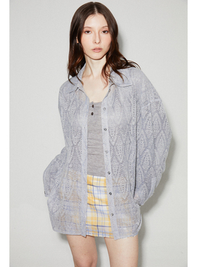 ROLLINGAGE 2025夏季针织镂空宽松长袖衬衫女设计感廓形衬衣上衣