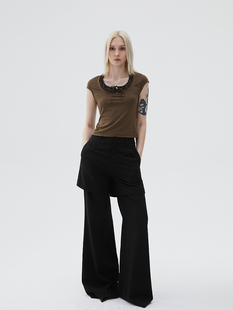 ROLLINGAGE 夏季新品领口细节短袖T恤女时装感修身显瘦打底上衣