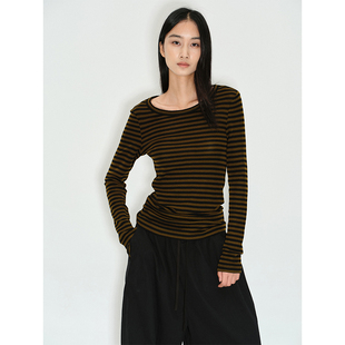 ROLLINGAGE 经典必入/弹力条纹长袖打底衫正肩长袖T恤修身上衣
