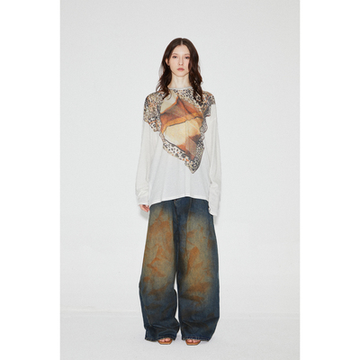 ROLLINGAGE 2025夏季脏洗宽松牛仔长裤复古松弛廓形直筒牛仔裤