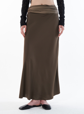 ROLLINGAGE 设计感不规则抽褶细节长裙缎面斜纹半身裙