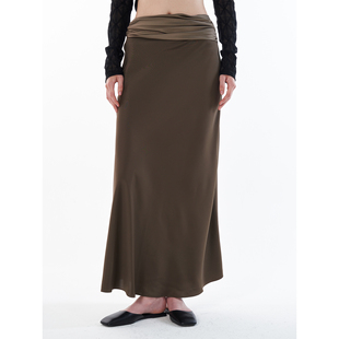 ROLLINGAGE 设计感不规则抽褶细节长裙缎面斜纹半身裙