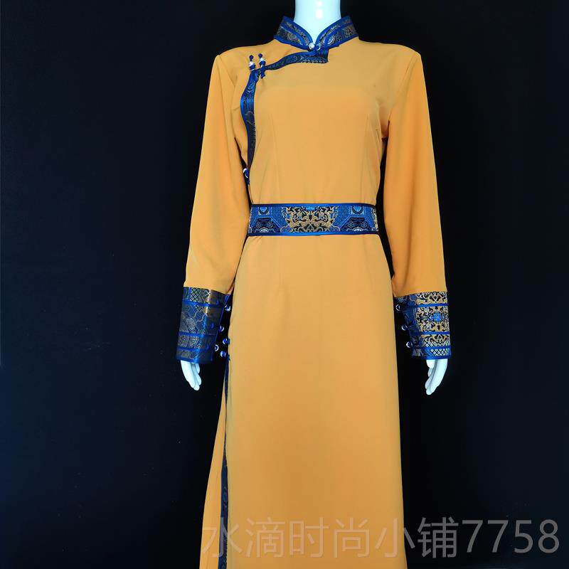 新款新款蒙古袍连衣春裙日季族舒适长款民风演出服改良高端蒙古服