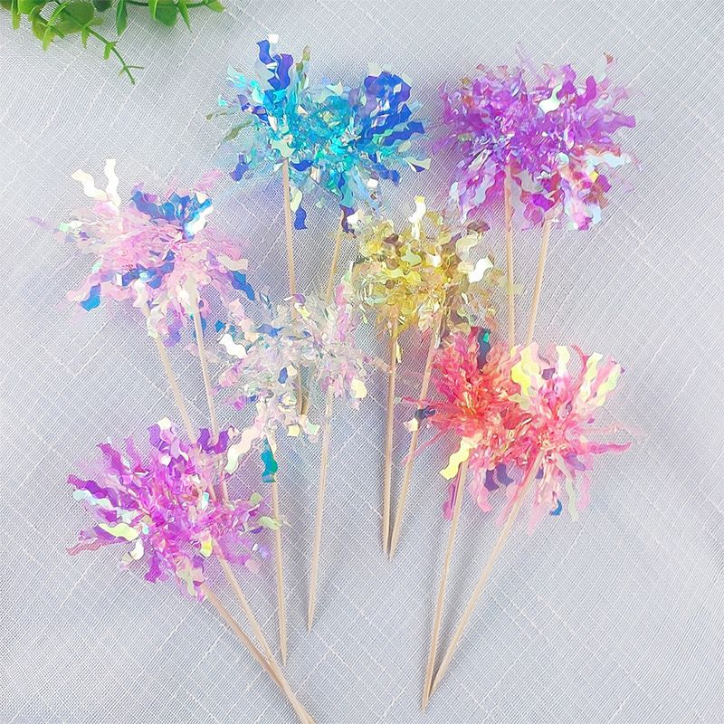 小红书韩式炫彩雨丝插件ins生日蛋糕镭射流苏礼花装饰插旗