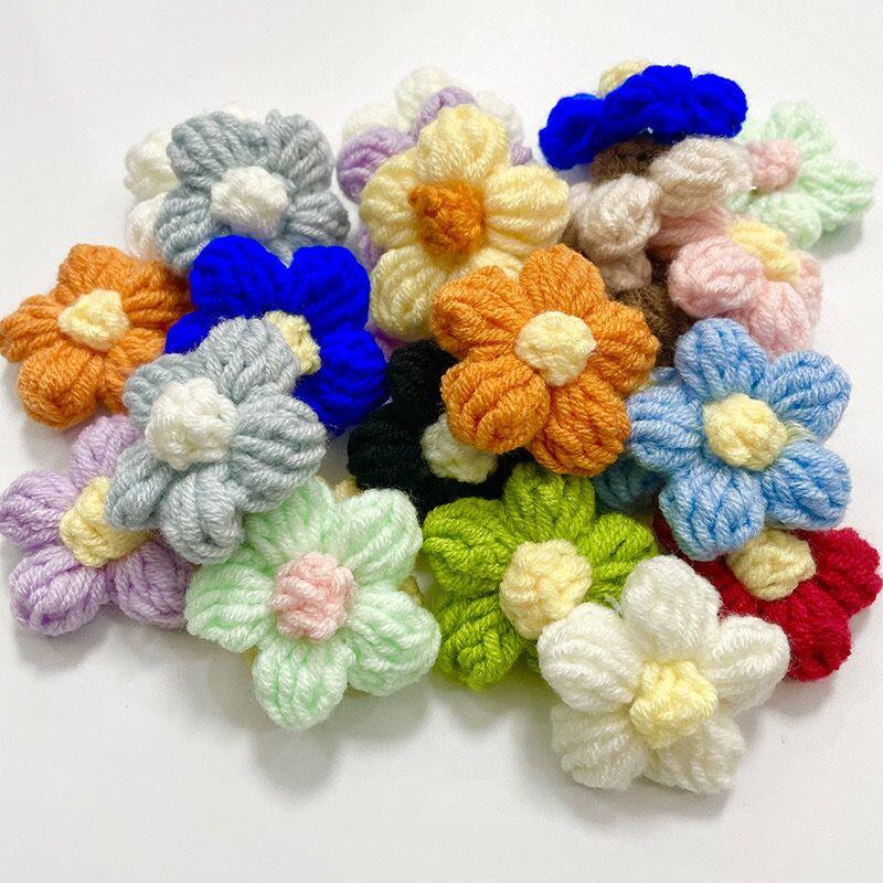 毛线编织小花成品泡芙DIY手工发夹胸针服装装饰辅料