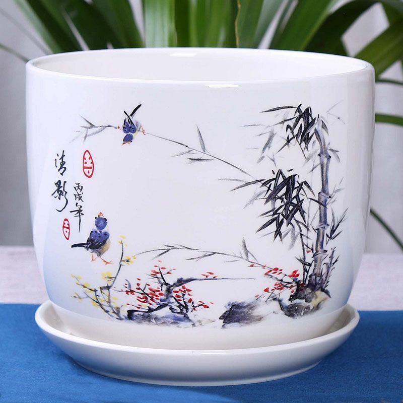 花盆陶瓷带托盘特价创意牡丹花杜鹃条纹螺纹盆室阳台高端花盆清仓