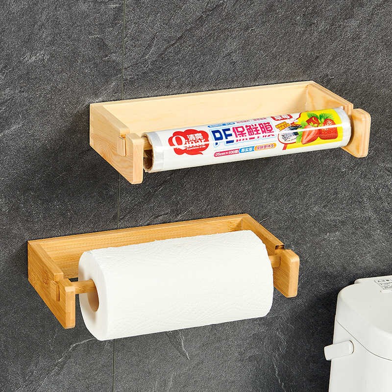 厨房纸巾架免打孔壁挂式榫卯挂架保鲜膜架子抹布置物防水卷纸架