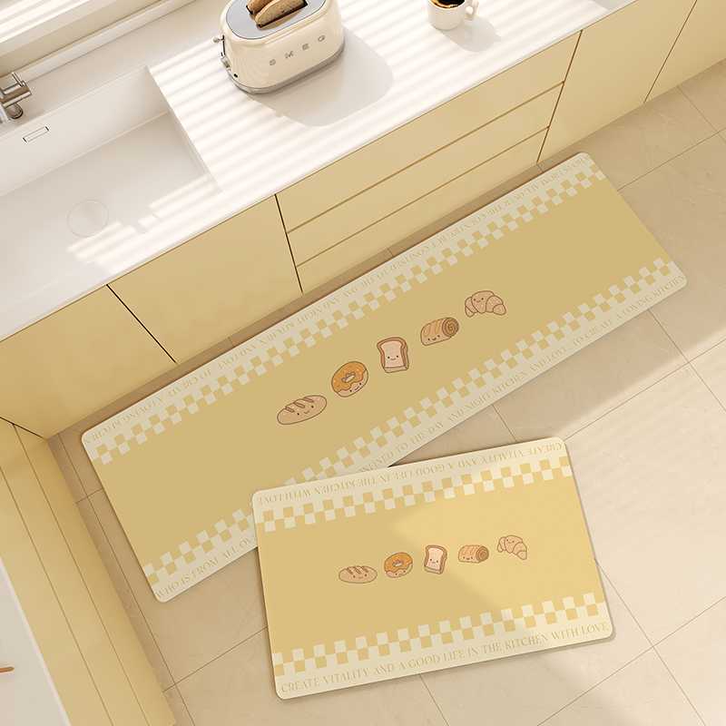 奶油风厨房专用地垫防滑防油可擦免洗防水防污耐脏皮革脚垫满铺垫