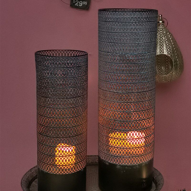 设计师款摩洛哥风家居民宿软装饰品仿古做旧工艺铁艺镂空烛台灯罩