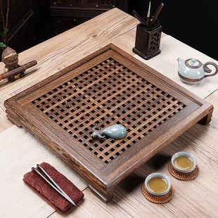 简约家用茶台排水托盘茶具 大号四方鸡翅木茶盘储水实木茶海抽屉式