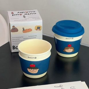 大男孩颜值情侣对杯林咖啡杯子家用高带盖送礼水杯牛奶杯随行杯陶