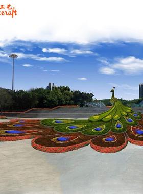 公园仿真动物绿雕孔雀造型定制工艺品五一劳动节仿真植物绿雕景观