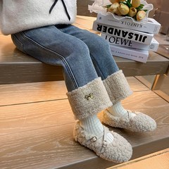 女童牛仔裤子秋冬款2024新w款儿童冬季加绒卷边女孩宝宝加厚直筒