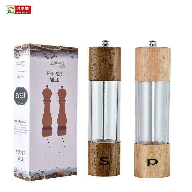 亚克力圆柱形研磨器透明胡椒磨器磨盐陶瓷芯黑白色调味瓶厨房工具