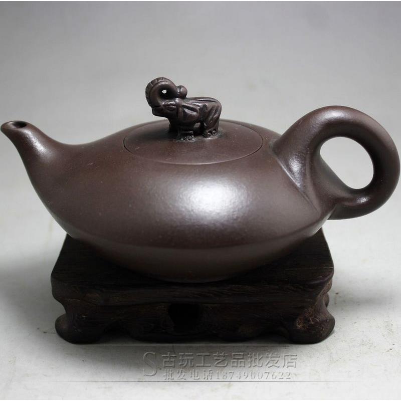 古玩复古紫砂壶茶壶黑红色大象盖紫砂壶家居摆件2