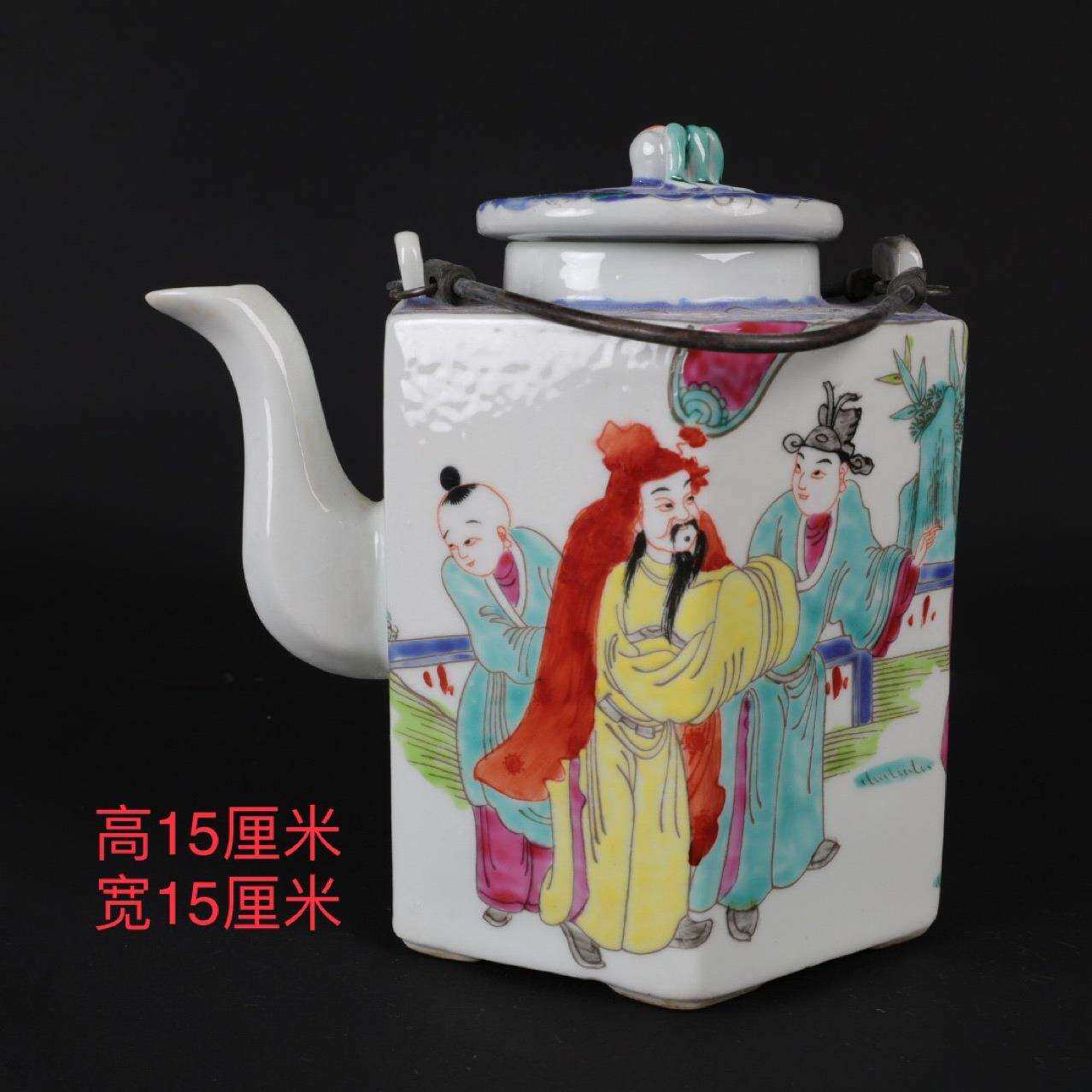 手绘仿古做旧仕女茶壶瓷器古玩古董瓷器收藏摆件老物件