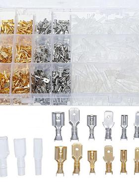 900pcs盒装冷压端子裸插簧插片金银配护套组合插簧端子