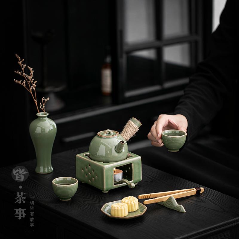 复古蜡烛温茶炉侧把壶茶具套装家用暖茶炉温茶壶全套泡茶套装