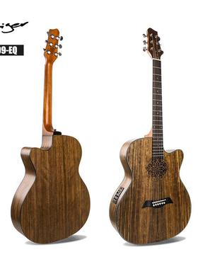 40寸电箱民谣吉他亚光自带EQ全胡桃木Smiger/斯麦音孔雕刻