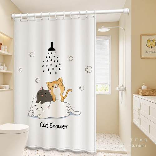 浴室浴帘防水布套装洗澡卫生间遮挡帘免打孔加厚防霉隔断淋浴帘子