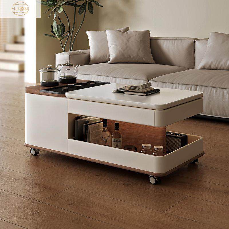 客厅升降岩板茶几小户型家用现代轻奢高级多功能客厅移动升降茶几