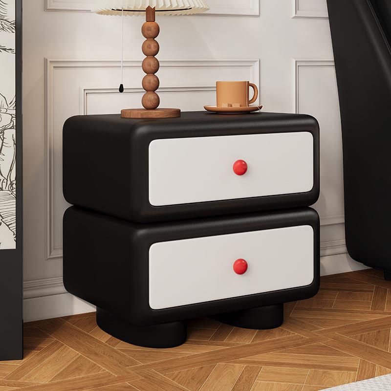 意式轻奢简约现代全实木床头柜创意儿童卧室皮质环保奶油风床边柜