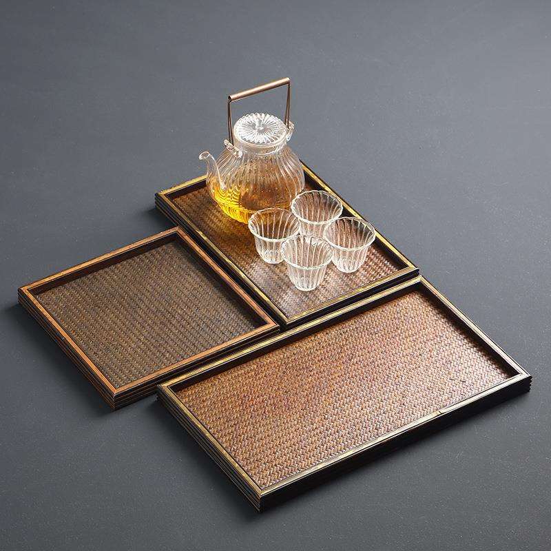 梅鹿家用茶具托盘竹制茶盘干泡台壶承茶道配件竹编席面文玩收纳盘