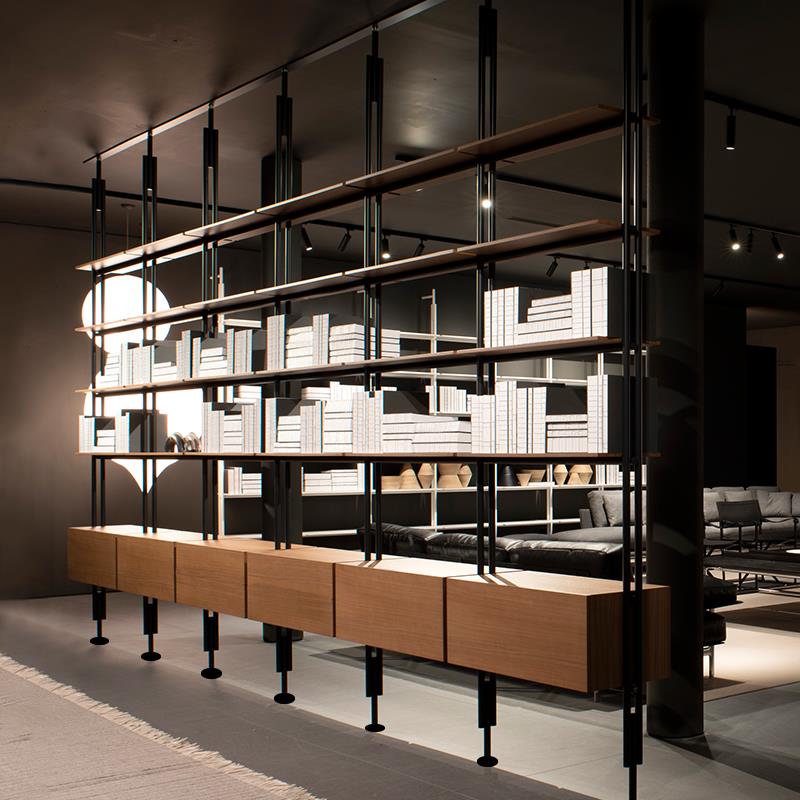 X&意式铁艺书架落地实木书柜极简书架客厅隔断架满墙书架多层置物