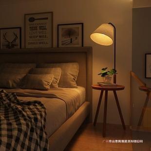 简约卧室床头柜置物一体网红立式台灯实木落地灯客厅沙发旁边茶几