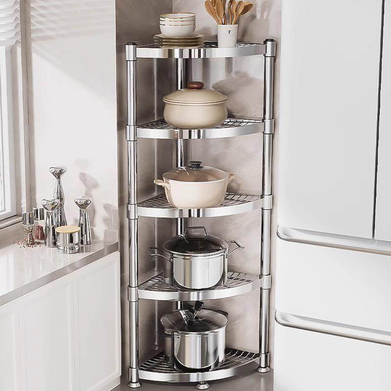 304不锈钢厨房转角置物架多功能三脚架墙角收纳架浴室三角锅具架