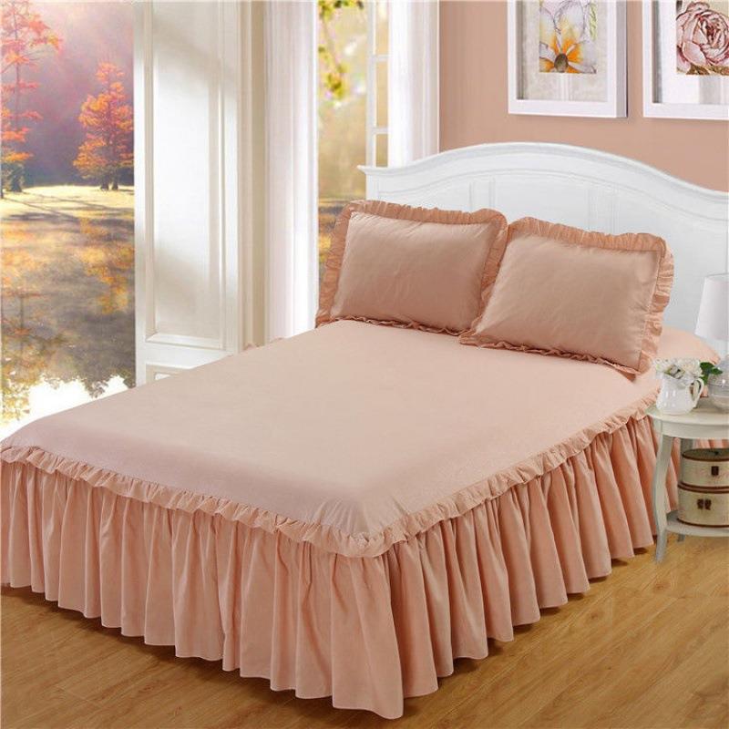棉床单粉色纯色床罩床裙新款单件三件套罩韩版防滑床笠保护套
