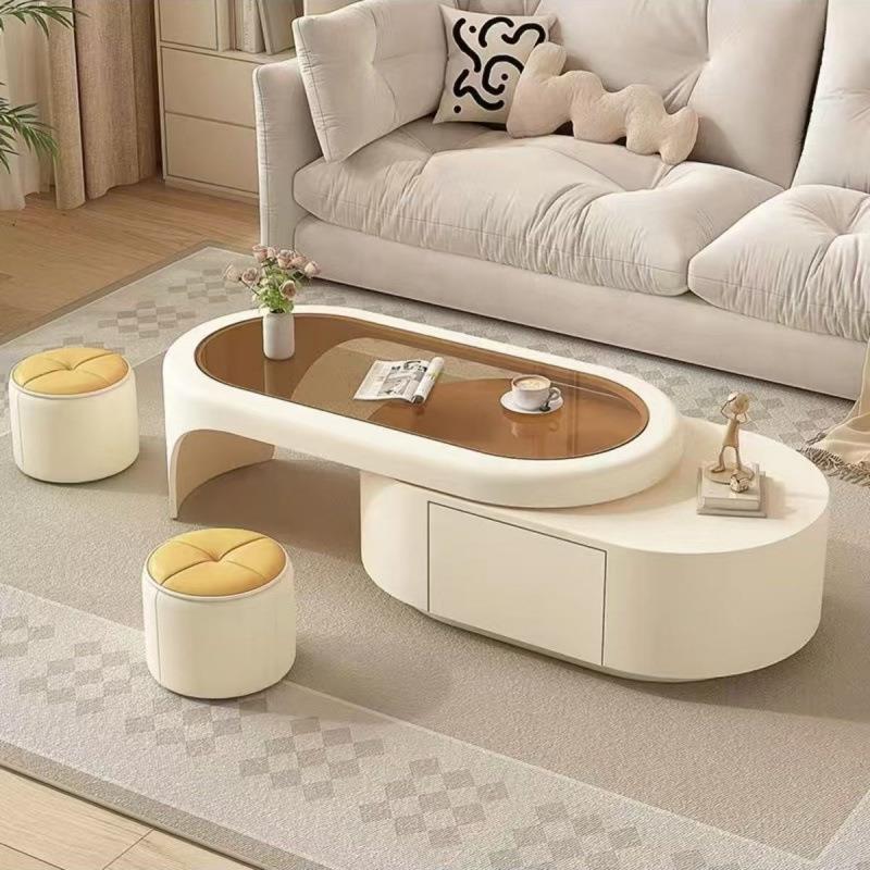 岩板茶桌客厅家用奶油2025现代小户型新款轻奢简约伸缩茶几