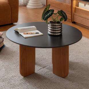 林岩圆几樱桃木岩板圆形茶几实木茶桌边几客厅阳台家用小桌子