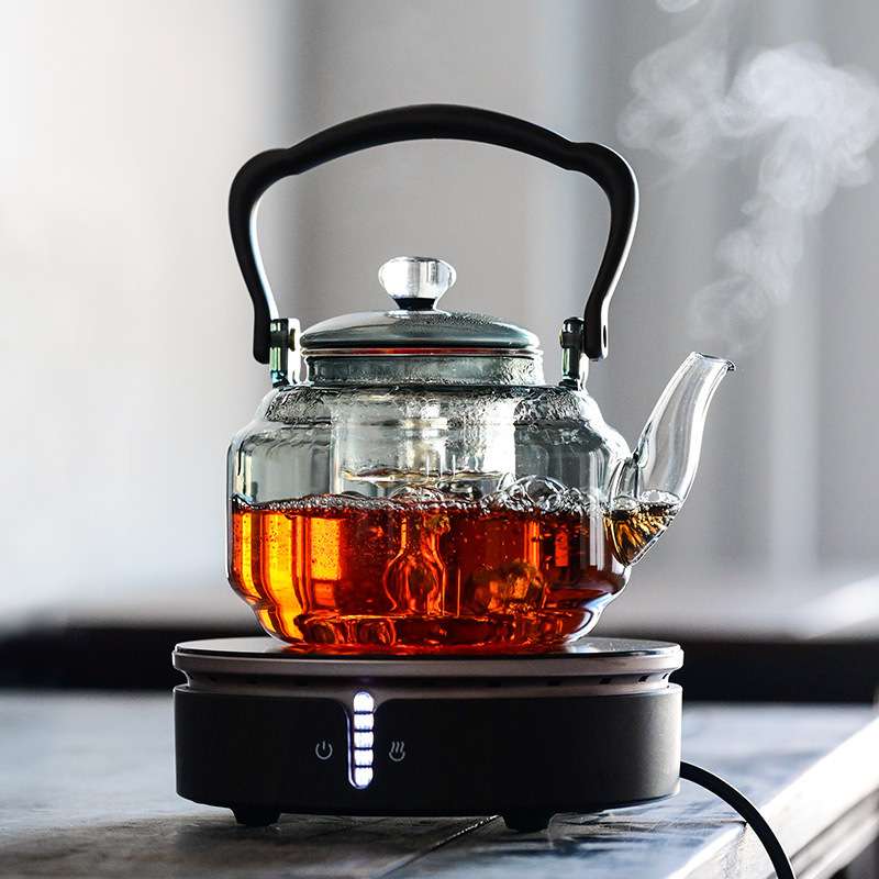 烟灰色玻璃茶壶 电陶炉蒸煮茶器套装家用办公室泡茶壶烧水壶