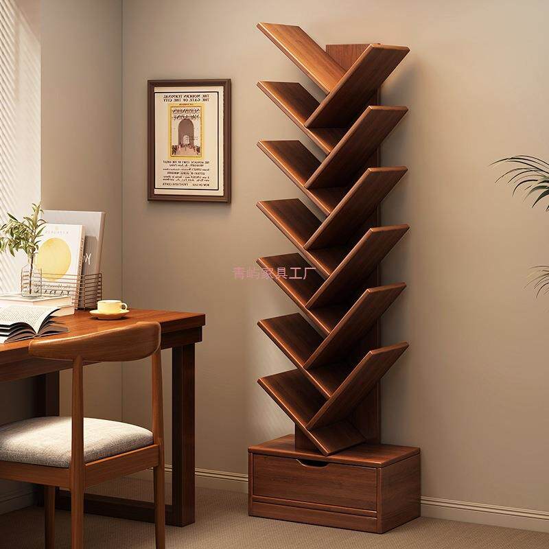 实木书架创意树形落地置物架家用客厅收纳架墙角书柜儿童储物柜子