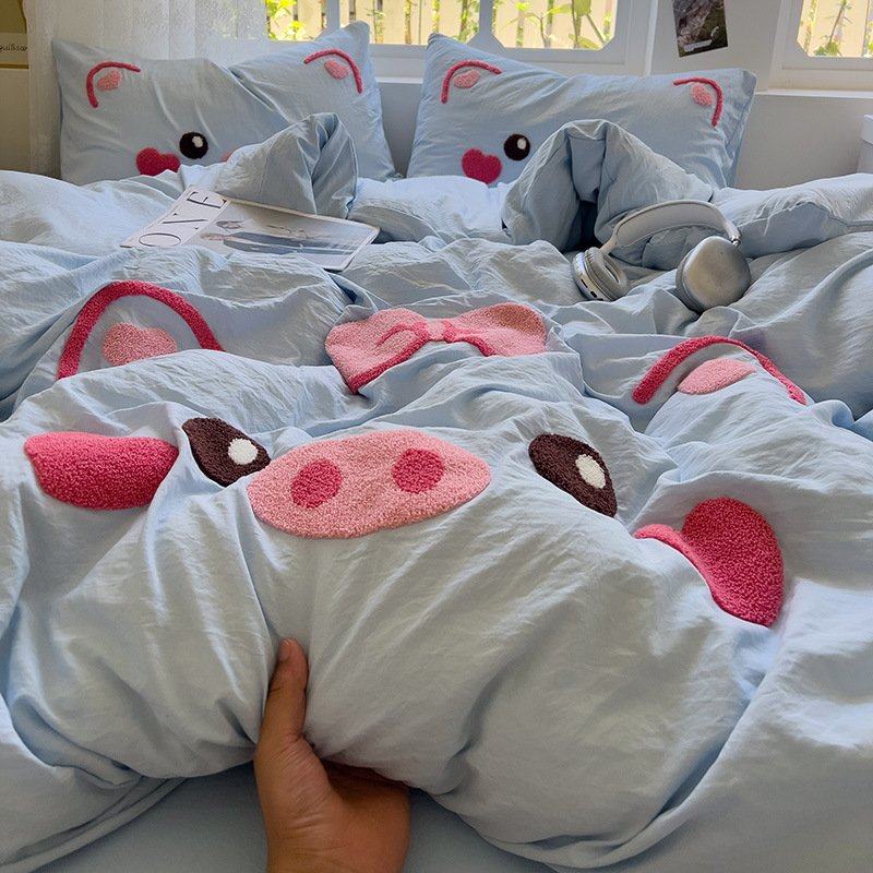 超柔A类ins云朵棉毛巾绣四件套全棉纯色被套大学生宿舍床上三件套,床上用品,学生床品套件,淘宝优惠券,粉丝福利购,淘宝优惠卷