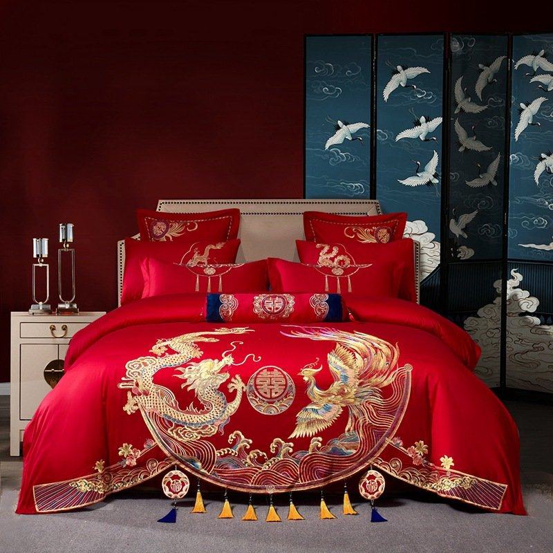 长绒棉结婚四件套大红色纯棉婚庆全棉高端中式龙凤刺绣款床上用品,床上用品,婚庆床品套件,淘宝优惠券,粉丝福利购,淘宝优惠卷