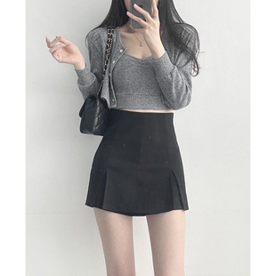 2024夏季新款百搭遮胯裙子高腰A字短裙两侧小开叉半身裙裤女大码