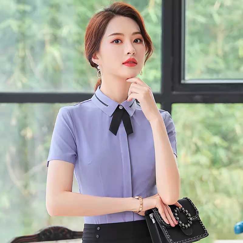 2025春夏新款职业衬衫女短袖修身显瘦大码正装酒店工装白领工作服