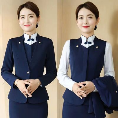 职业马甲套装女酒店前台接待工作服售楼部物业客服餐饮服务员工装