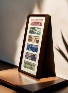 人民币相框100元头像展示框乔迁新居礼品实木六连框纸币字画摆台