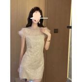 轻奢高级感连衣裙女2025夏季 新款 重工高档亮片钉钻显瘦礼服裙子潮